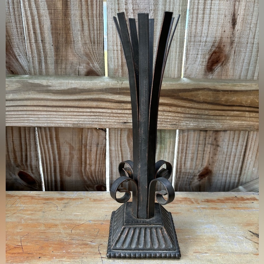 Vintage Foreside Dark Brown Rustic Metal Candlestick Holder 12”H